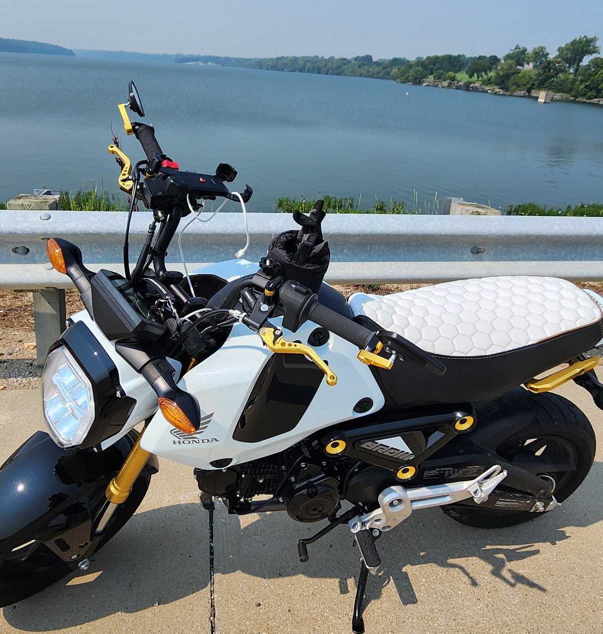Honda Grom WHITE HEXAGON Honeycomb Seat Cover 2013-2026, handmade Honda Grom seat cover by Cheeky Seats, product detail view 6
