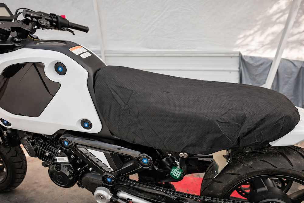 Honda GROM Rain Dust Protective Seat Cover, handmade Honda Grom seat cover by Cheeky Seats, product detail view 2