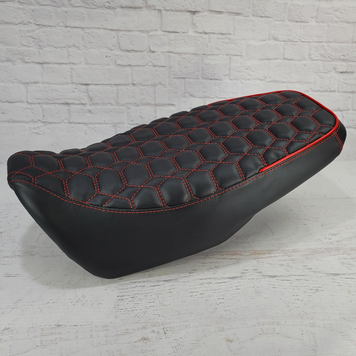 Honda Grom Nested Hexagon Seat Cover, handmade Honda Grom seat cover by Cheeky Seats, product detail view 10