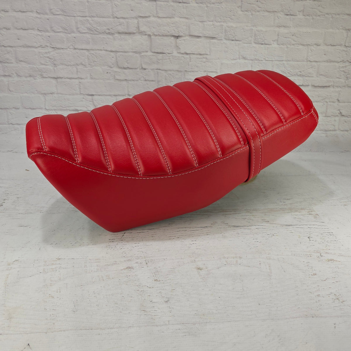 Honda Grom Red Tuck and Roll Seat Cover 2013 - 2026, handmade Honda Grom seat cover by Cheeky Seats, product detail view 3
