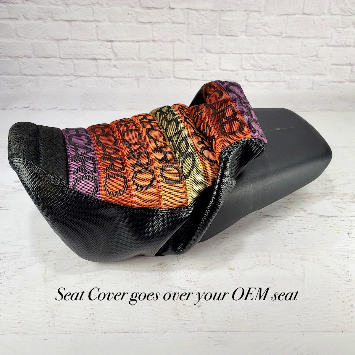 Honda Grom Sunrise RECARO Seat Cover, handmade Honda Grom seat cover by Cheeky Seats, product detail view 4