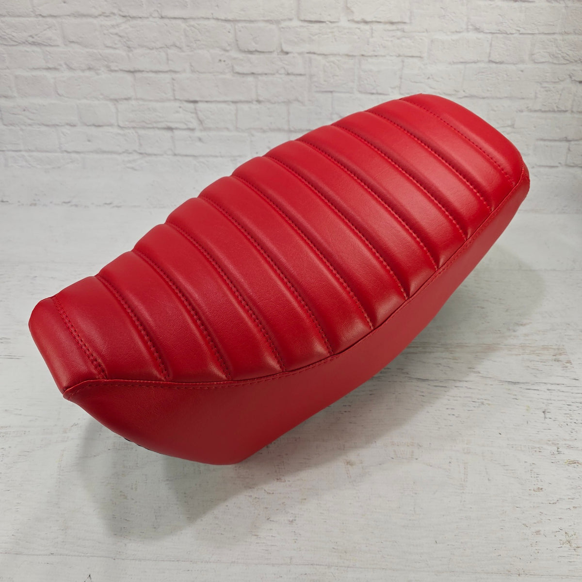 Honda Grom Red Tuck and Roll Seat Cover 2013 - 2026, handmade Honda Grom seat cover by Cheeky Seats, product detail view 2