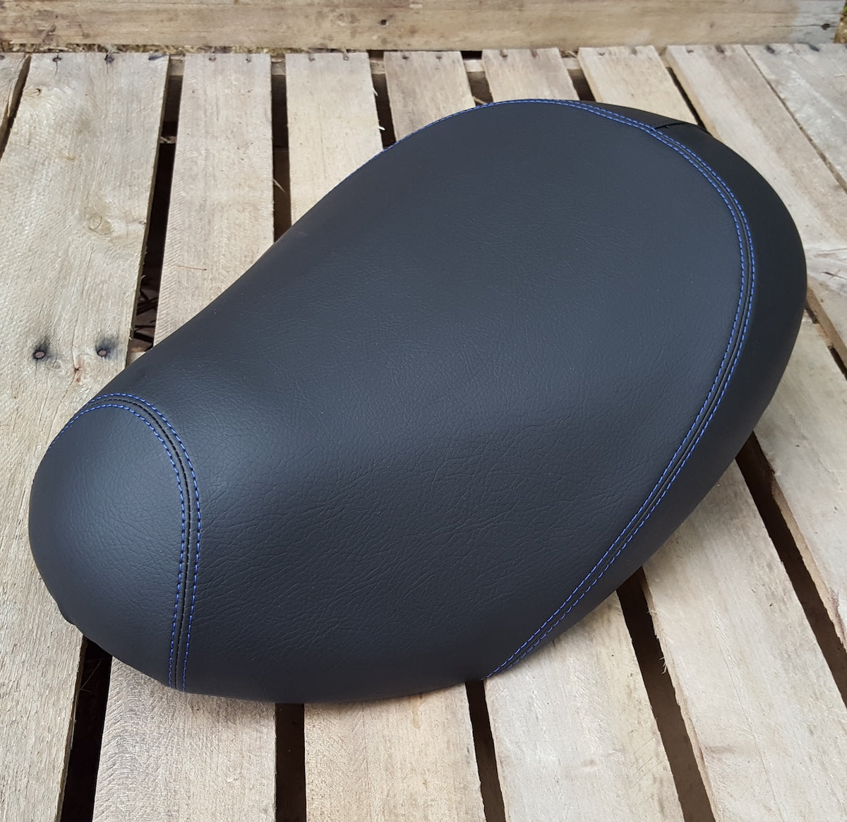 Honda Metropolitan Seat Cover Matte Black with French Seams, handmade Honda Metropolitan seat cover by Cheeky Seats, product detail view 4