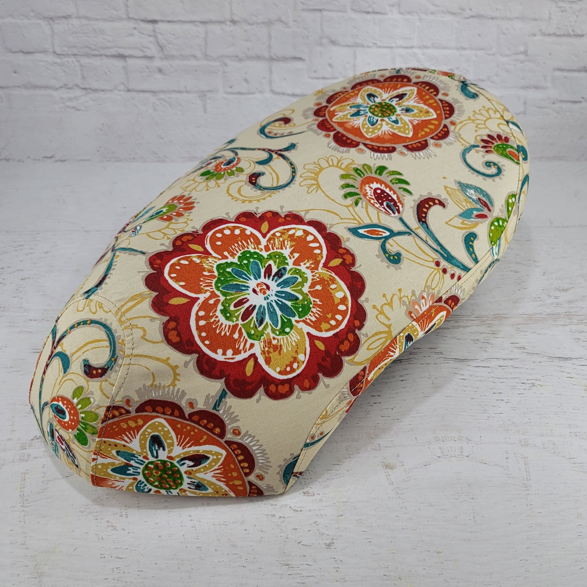 READY TO SHIP! Honda Metropolitan Ecru Flowers Seat Cover, handmade Honda Metropolitan seat cover by Cheeky Seats, product detail view 2