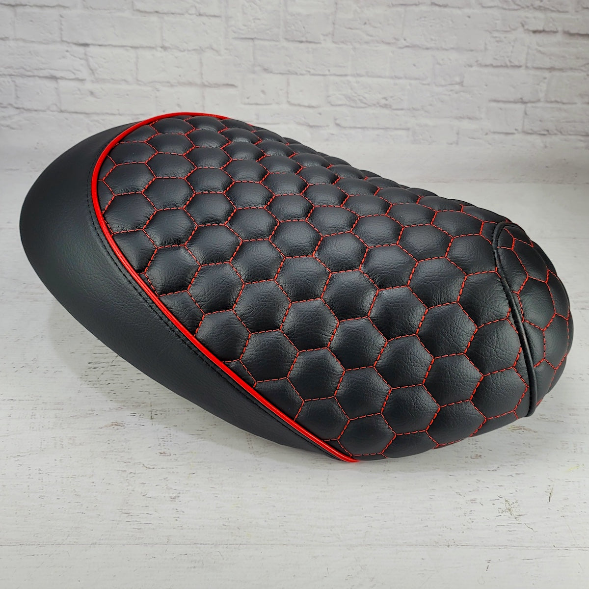 Honda Metropolitan Hexagon Honeycomb Seat Cover, handmade Honda Metropolitan seat cover by Cheeky Seats, product detail view 3