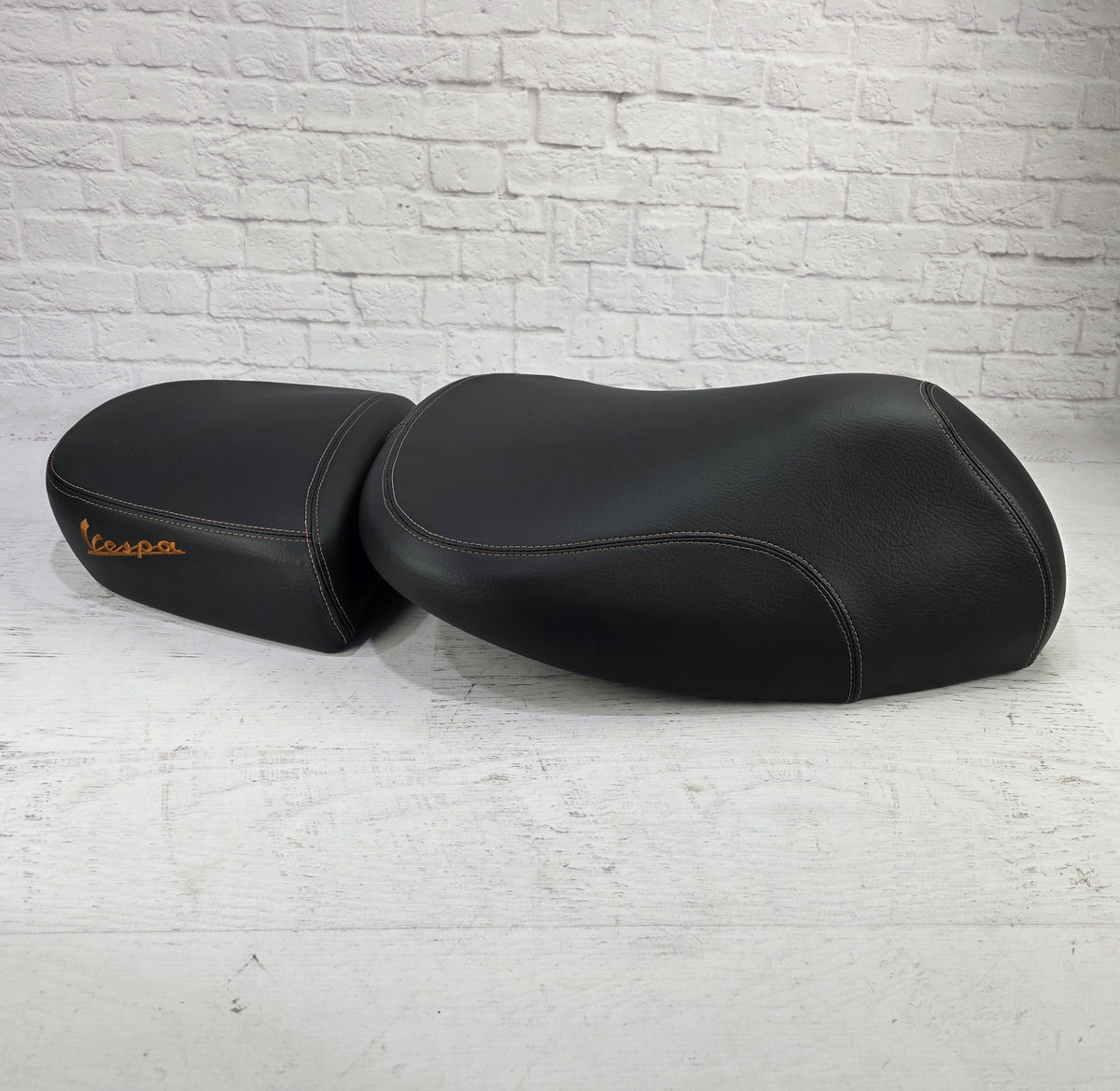 Vespa GTV minimalist black seat cover with French seam detail
