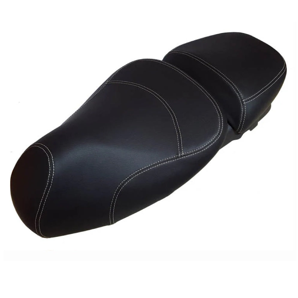 Vespa GTV matte black seat cover with French seams by Cheeky Seats