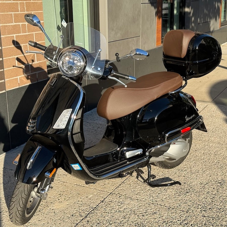 Vespa GTS matte brown seat cover with French seams by Cheeky Seats