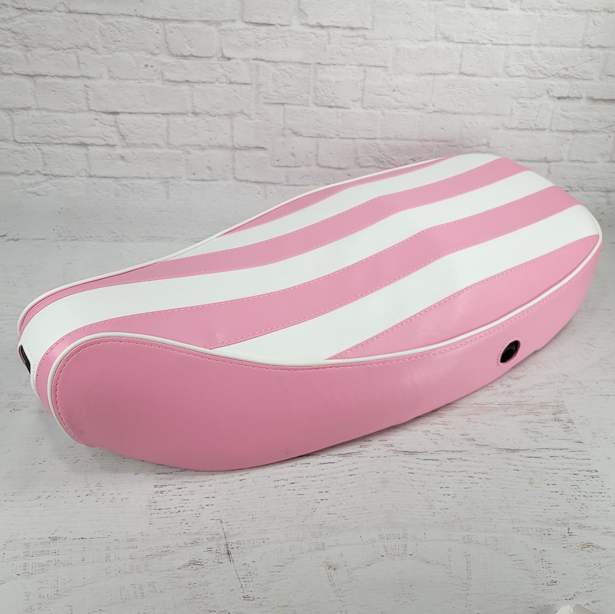 Vespa LX pink striped seat cover by Cheeky Seats