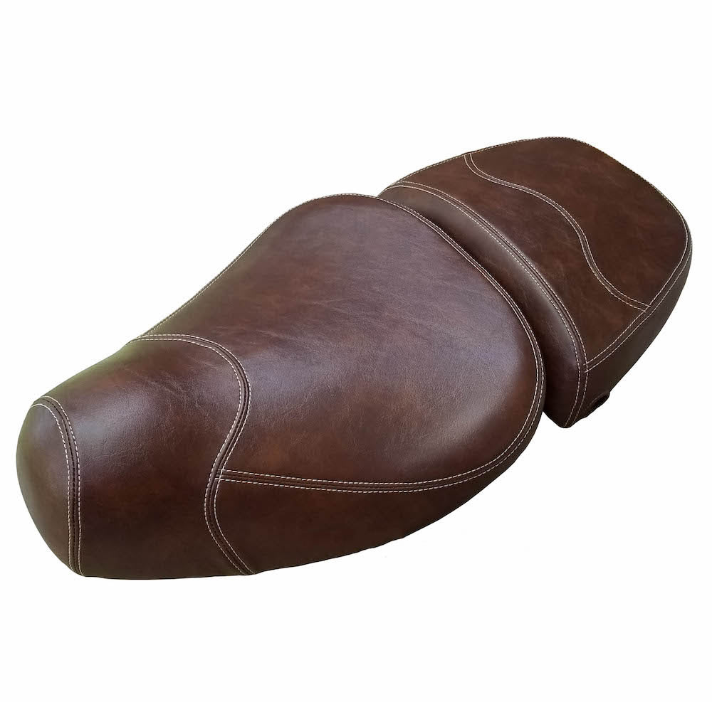 Vespa LXV distressed whiskey brown seat cover French seams