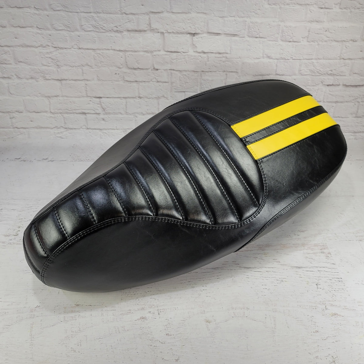 Vespa Sprint / Primavera Seat Cover Satin Black with Dual Racing Stripes by Cheeky Seats