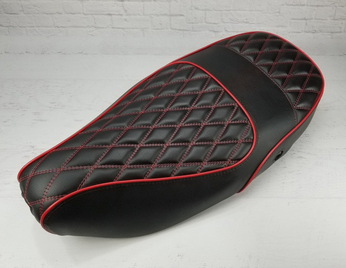 Vespa LX black diamond seat cover installed