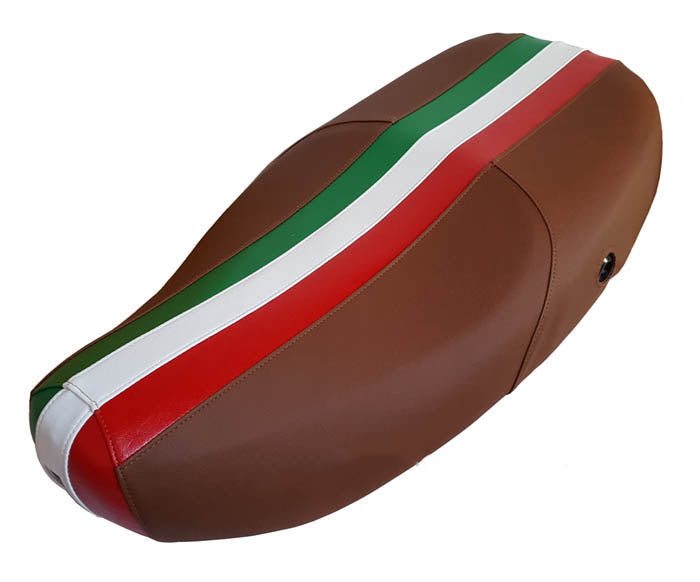 Vespa LX cinnamon brown Italian racing stripe seat cover