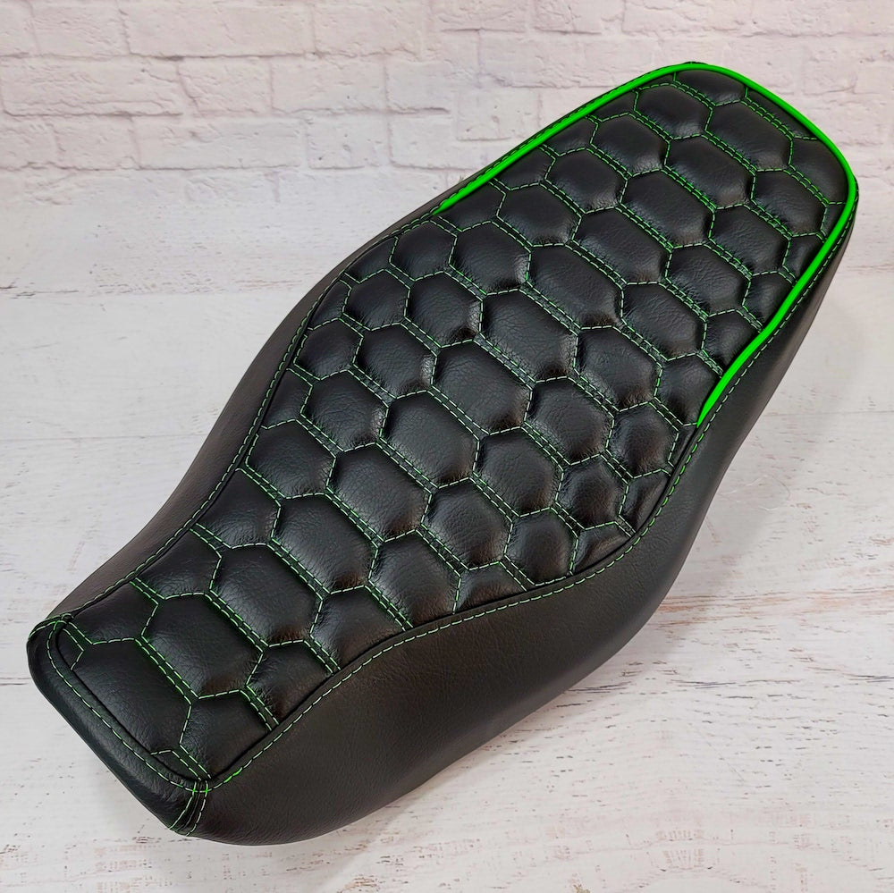 Honda Grom Multi Hexagon Seat Cover, handmade Honda Grom seat cover by Cheeky Seats, product detail view 3