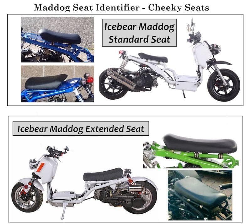 Maddog seat identifier graphic showing the difference between Standard Seat and Extended Seat shapes