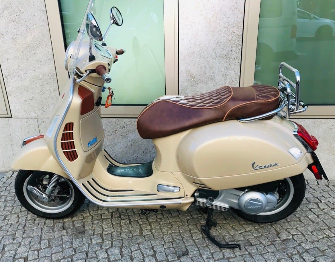 Vespa GTS diamond whiskey brown seat cover, handmade