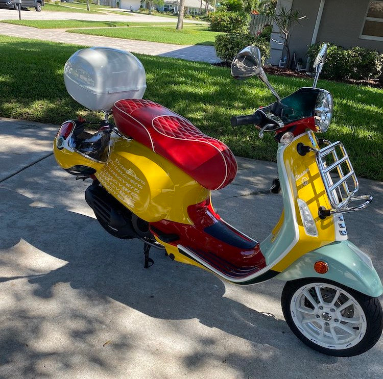 Vespa Sprint / Primavera RED Diamond Seat Cover by Cheeky Seats