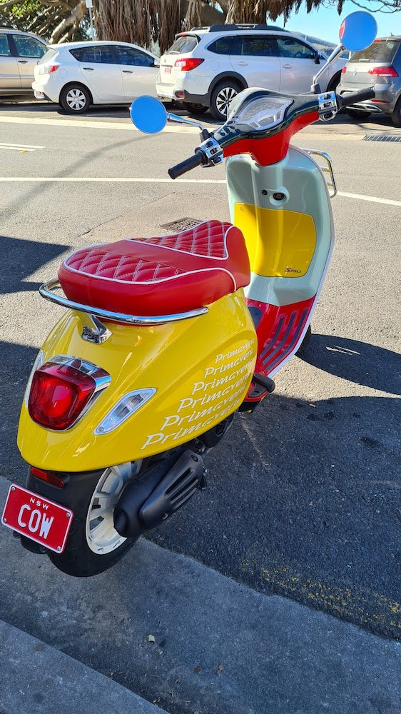 Vespa Sprint / Primavera RED Diamond Seat Cover by Cheeky Seats