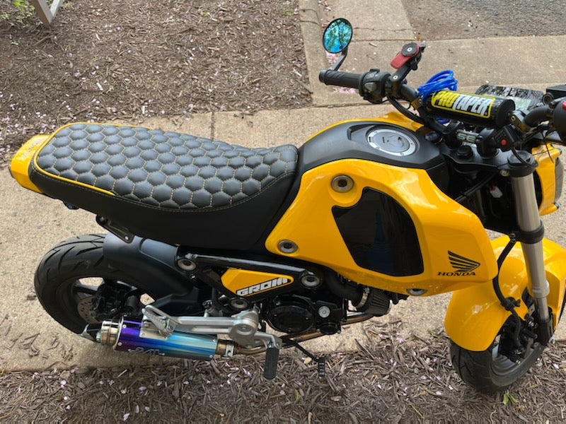 Honda Grom Hexagon Honeycomb Seat Cover, handmade Honda Grom seat cover by Cheeky Seats, product detail view 9
