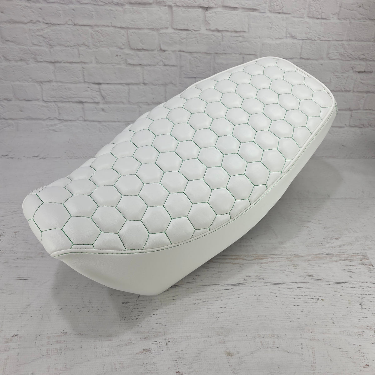 Honda Grom WHITE HEXAGON Honeycomb Seat Cover 2013-2026, handmade Honda Grom seat cover by Cheeky Seats, featured product view