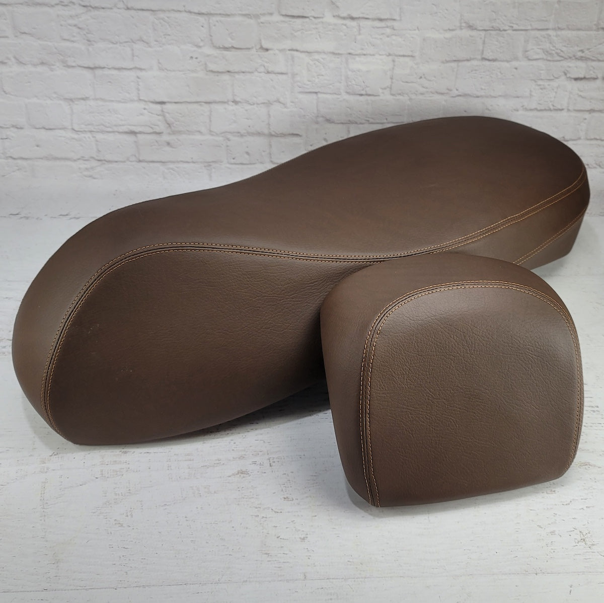 Vespa GTS brown seat cover and backrest pad set by Cheeky Seats