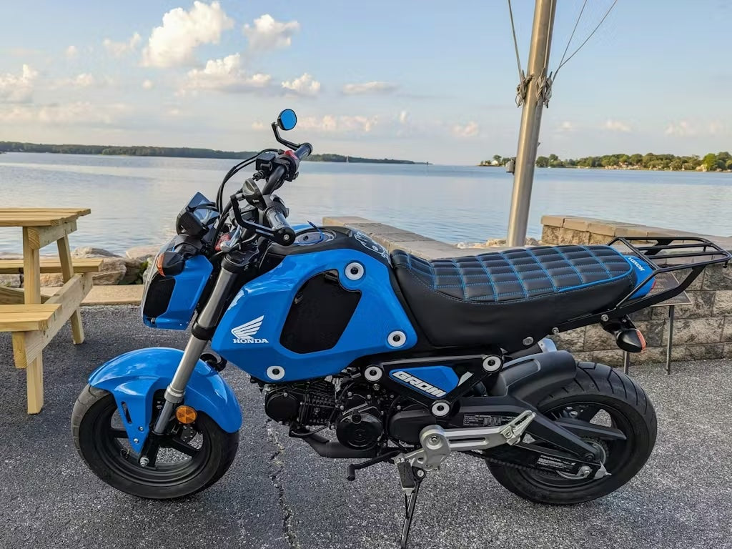 Honda Grom Rectangle Grid Seat Cover, handmade Honda Grom seat cover by Cheeky Seats, product detail view 2