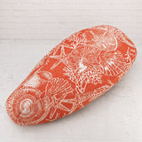 Coral Sand Dollar scooter seat cover with shells, starfish and sand dollars for a playful coastal look, handmade by Cheeky Seats.
