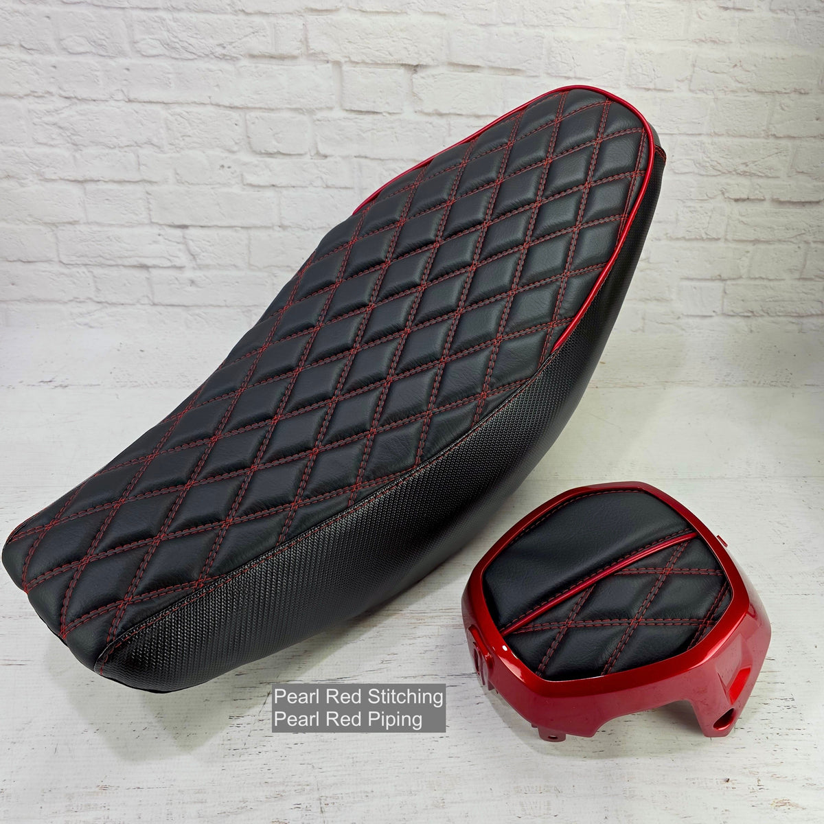 Honda Navi double-diamond seat cover with Pearl Red stitching and piping