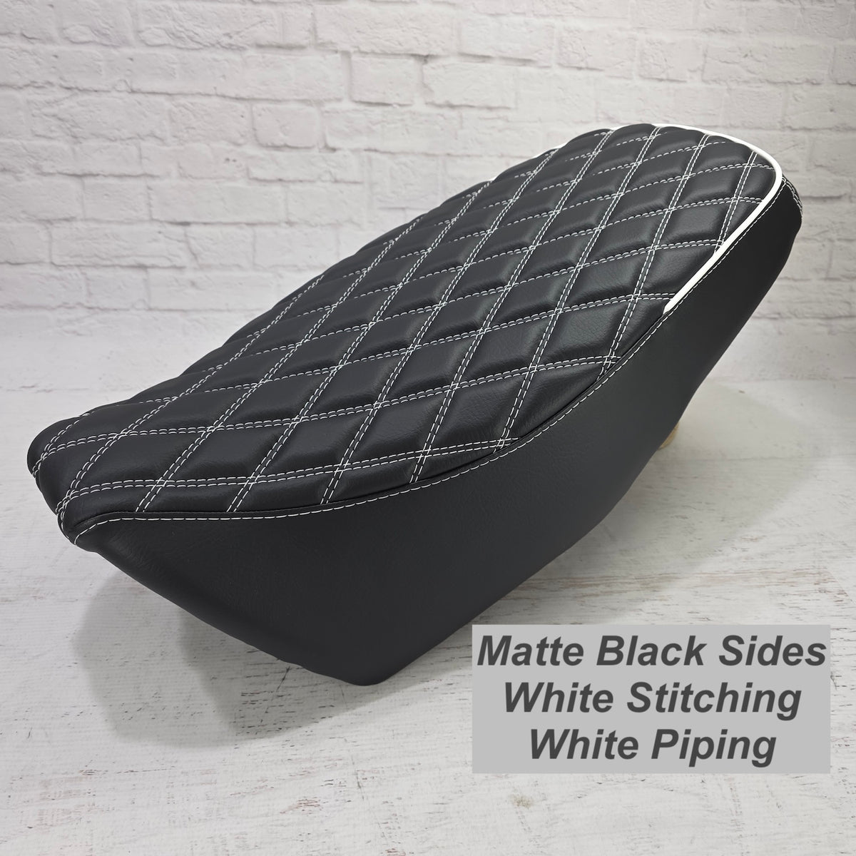 Ready to Ship! 2022-26 Honda Grom Diamond Seat Cover with Piping, handmade Honda Grom seat cover by Cheeky Seats, product detail view 2