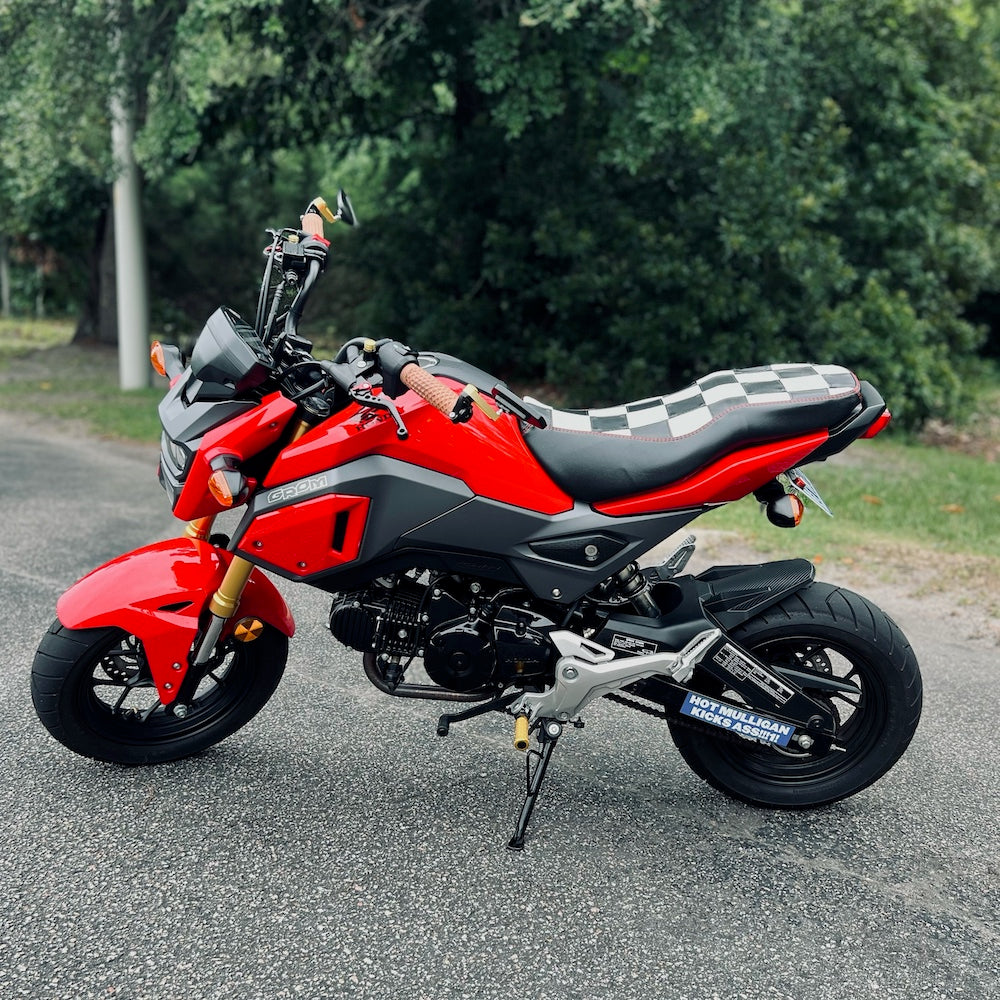 Honda Grom CHECKERS Seat Cover, handmade Honda Grom seat cover by Cheeky Seats, product detail view 2