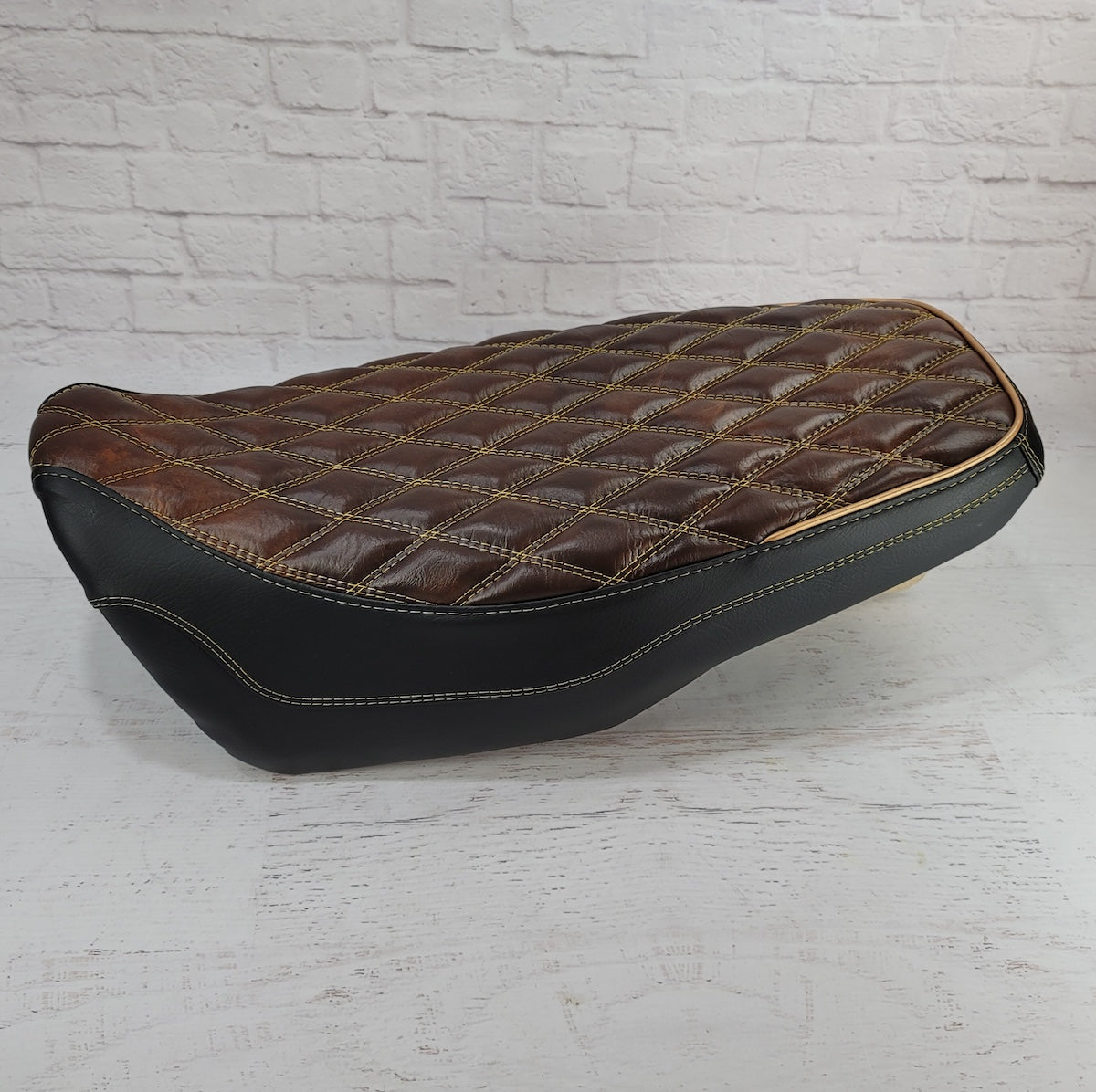 Honda Grom Tobacco Diamond Seat Cover, handmade Honda Grom seat cover by Cheeky Seats, product detail view 5