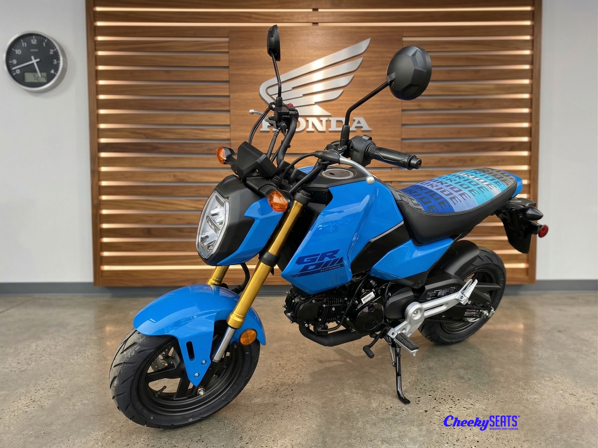 Honda Grom BLUE BRIDE 2022-2026 Seat Cover, handmade Honda Grom seat cover by Cheeky Seats, product detail view 2