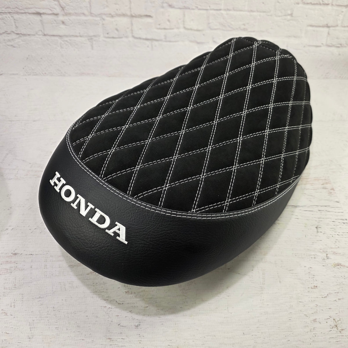 Honda Metropolitan Alcantara® Suede Diamond Seat Cover, handmade Honda Metropolitan seat cover by Cheeky Seats, product detail view 2