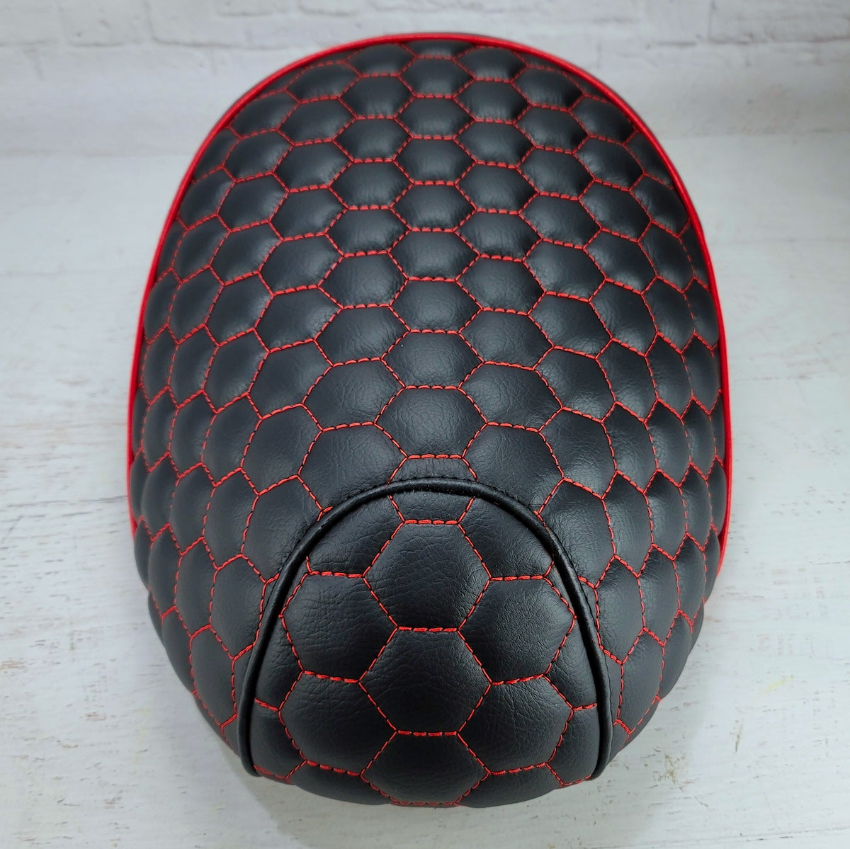Honda Metropolitan Hexagon Honeycomb Seat Cover, handmade Honda Metropolitan seat cover by Cheeky Seats, product detail view 2