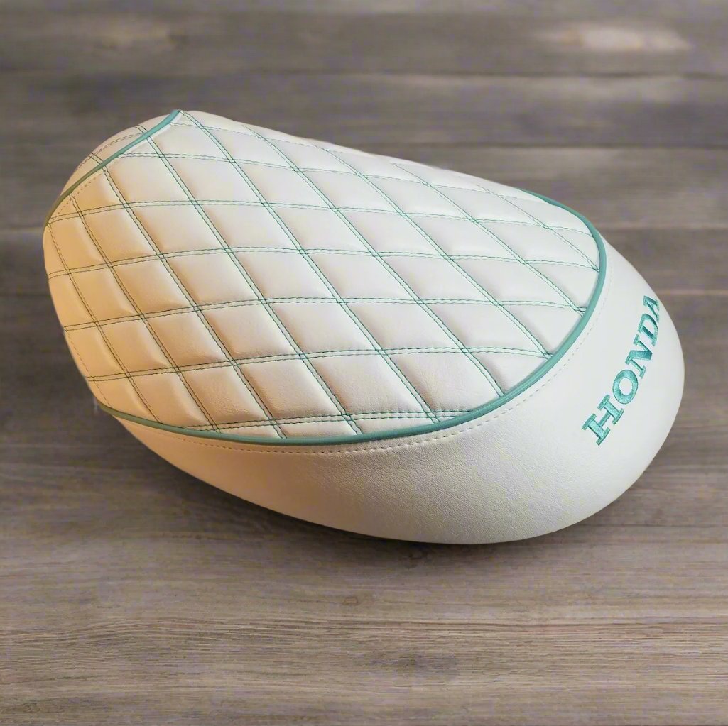 Honda Metropolitan WHITE Diamond Seat Cover, handmade Honda Metropolitan seat cover by Cheeky Seats, product detail view 3