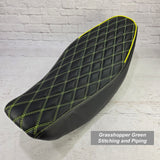 Honda Navi double-diamond seat cover with Grasshopper Green stitching and piping