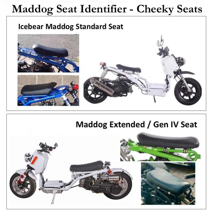 Maddog seat identifier graphic showing the Extended Seat and Gen IV Seat shapes