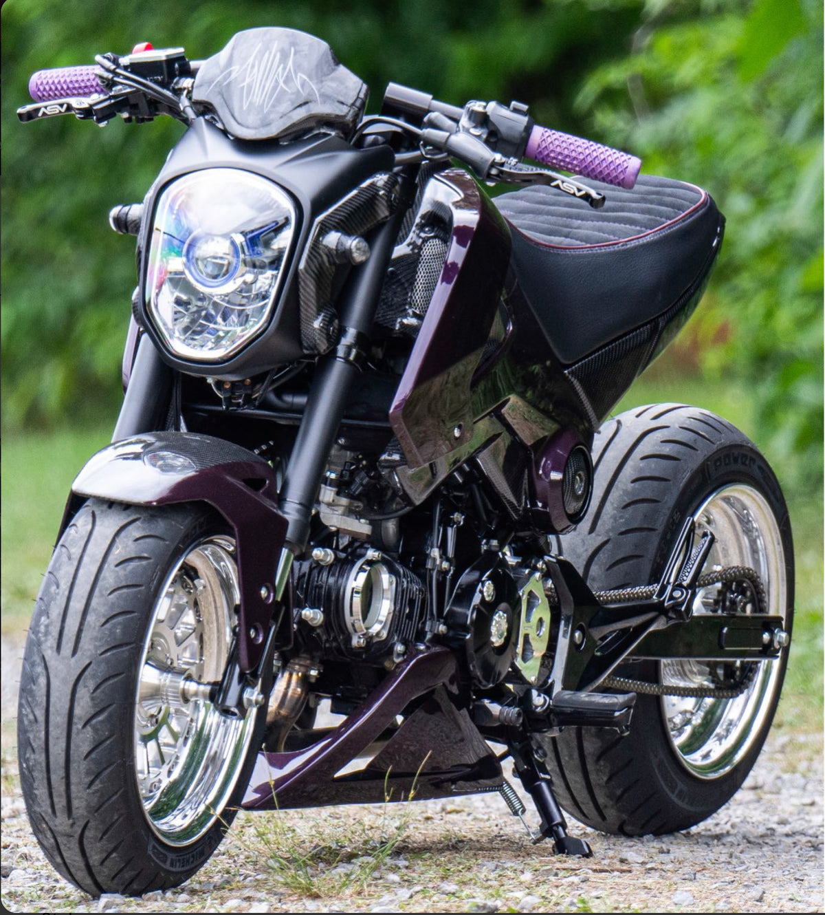 Honda Grom Rayas Alcantara® Suede Seat Cover, handmade Honda Grom seat cover by Cheeky Seats, product detail view 3