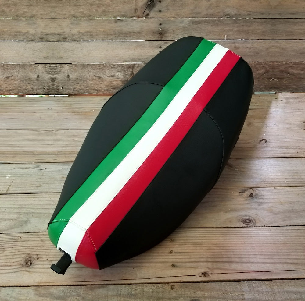 Vespa LX 50 / 150 Cinnamon Brown or Black  Italian Racing Stripe Seat Cover