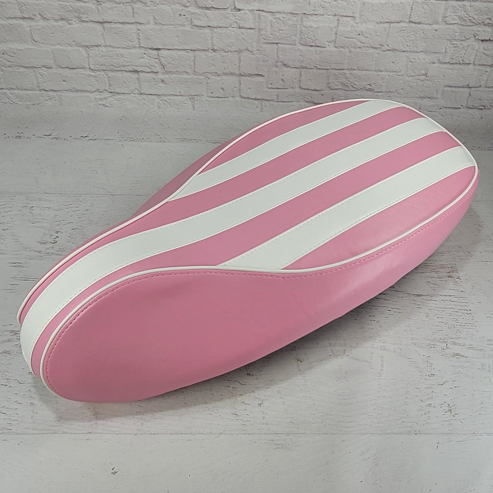 Vespa Sprint / Primavera Pink and White Stripes Seat Cover by Cheeky Seats