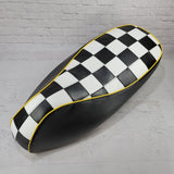 Vespa GTS checker seat cover, handmade by Cheeky Seats