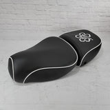 Vespa LXV black seat cover with hibiscus flower embroidery
