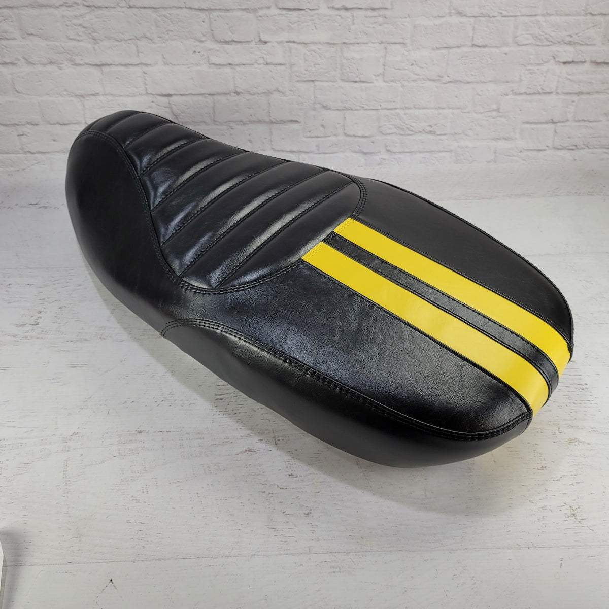Vespa Sprint / Primavera Seat Cover Satin Black with Dual Racing Stripes by Cheeky Seats