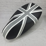 Vespa Sprint / Primavera Black and Gray Union Jack Seat Cover by Cheeky Seats