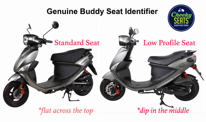 Cheeky Seats guide distinguishing Genuine Buddy standard and low-profile scooter seats