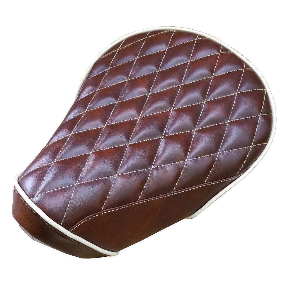 Whiskey brown diamond stitch seat cover for Honda Super Cub / Trail 125 with cream stitching and piping.