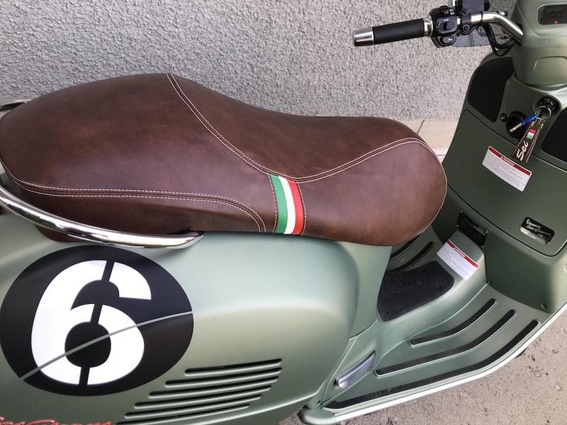 Vespa GTS GTV Sport Saddle Eurogel Seat Cover Whiskey Brown Italian Stripes