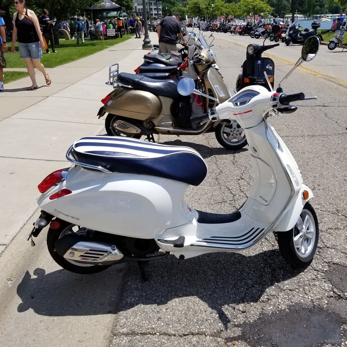 Vespa Sprint / Primavera Yacht Club Stripes Seat Cover by Cheeky Seats